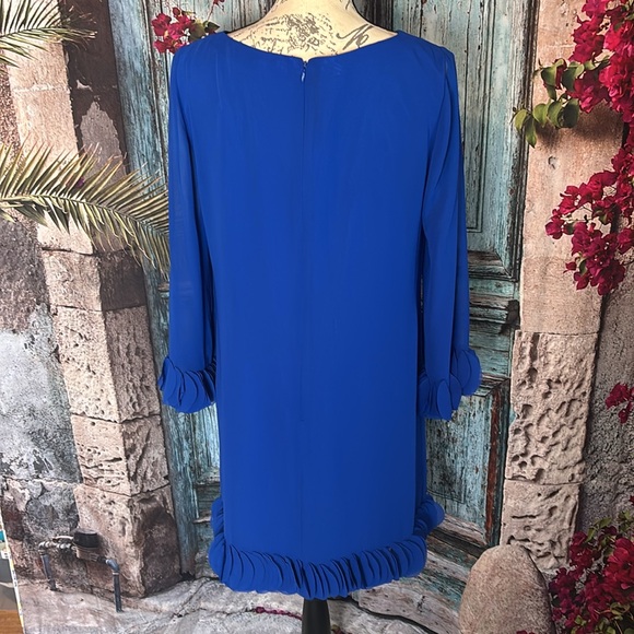 Tahari ASL Royal blue laser cut ruffle crepe shift dress, size 8, excellent - Picture 7 of 11